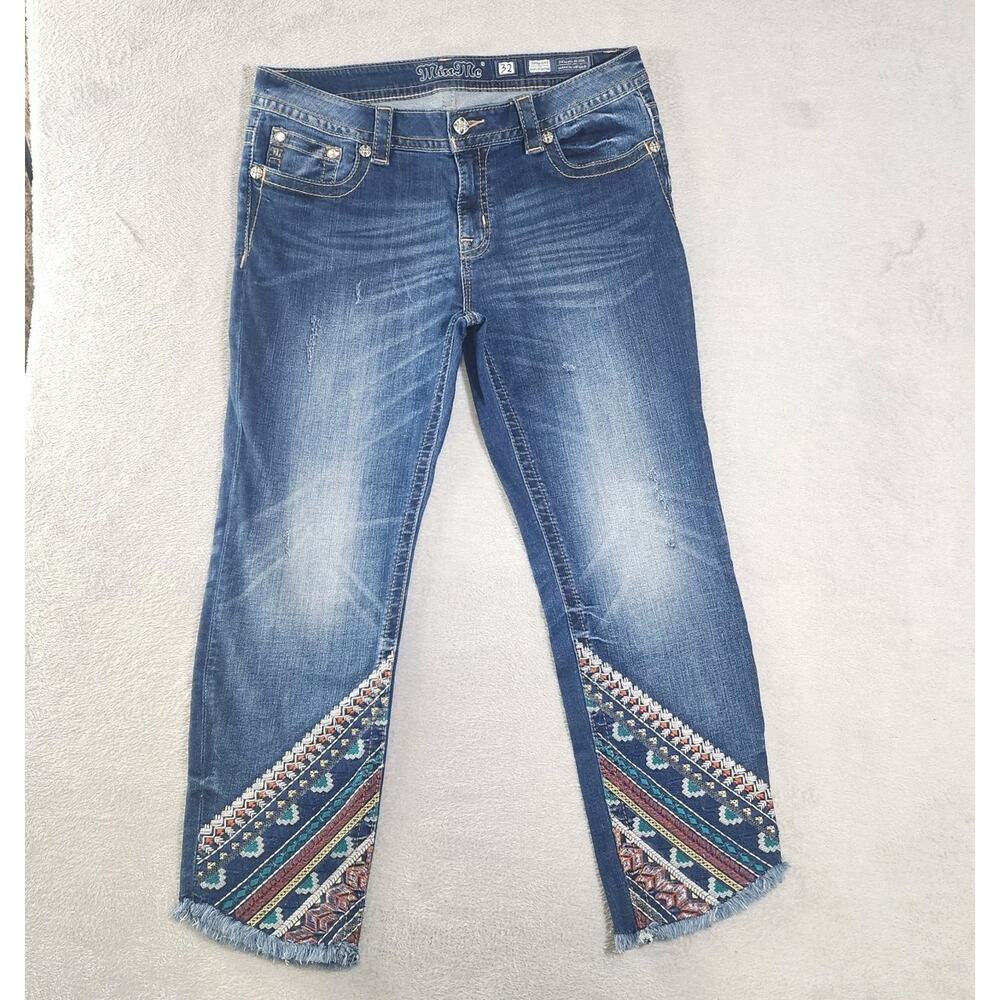 Miss Me Jeans Ankle Skinny Southwest Embroidered Stretch Medium Wash Womens 32 - Picture 2 of 14